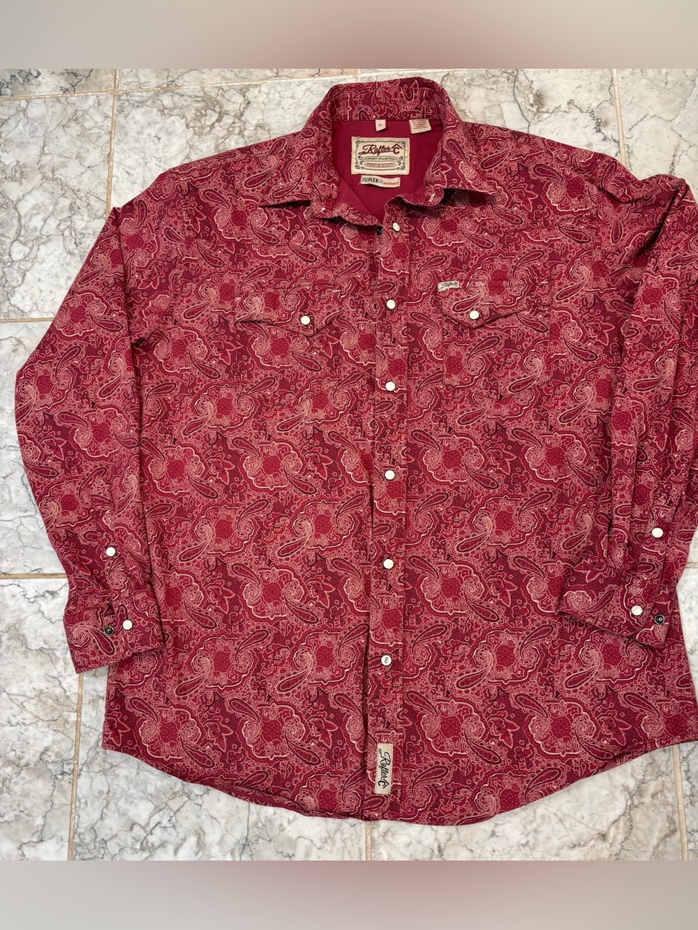 Rafter C Shirt Pro Flex 45 XL Red Paisley Pearl Snap Western Cowboy Western